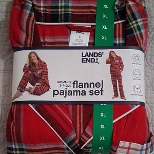 Lands' End Women's Red Plaid Flannel Pajama Set